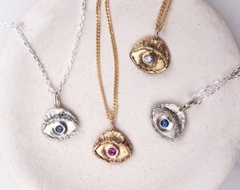 Evil Eye Necklace, 14k Solid Gold Protection Necklace