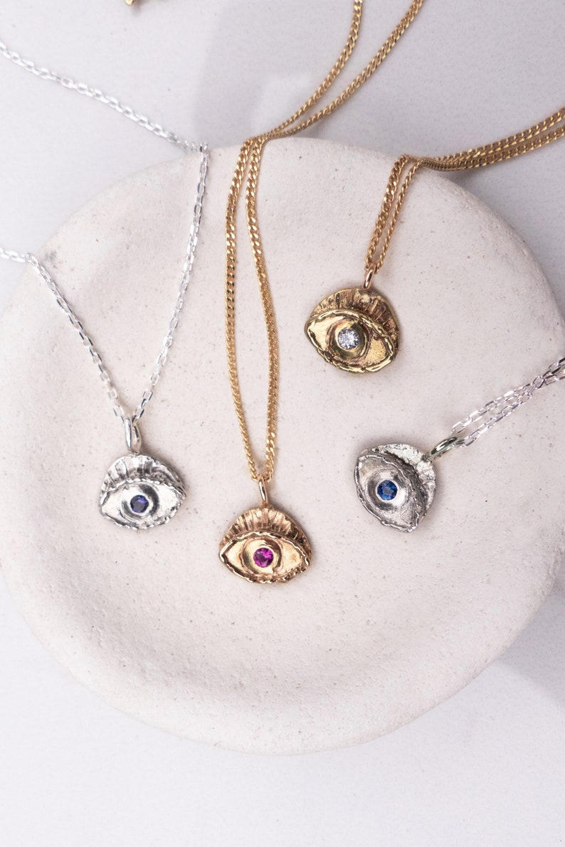 Evil Eye Necklace, 14k Solid Gold Protection Necklace image 1