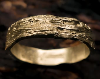 Tree Branch Ring with Bark Texture 14k Gold