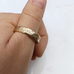 Mens or Womens Rustic Gold Wedding Band, Murmuration Ring, Thin Matte 14k Solid Yellow Gold Nature Inspired Bird Ring image 2