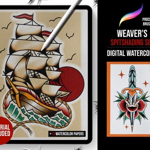 Weaver's spitsshading set, digitale aquarel voortplanten, aquarelpapier, tattoo arcering, tattoo flitser, tattoo schilderij, tatoeage, toolkit