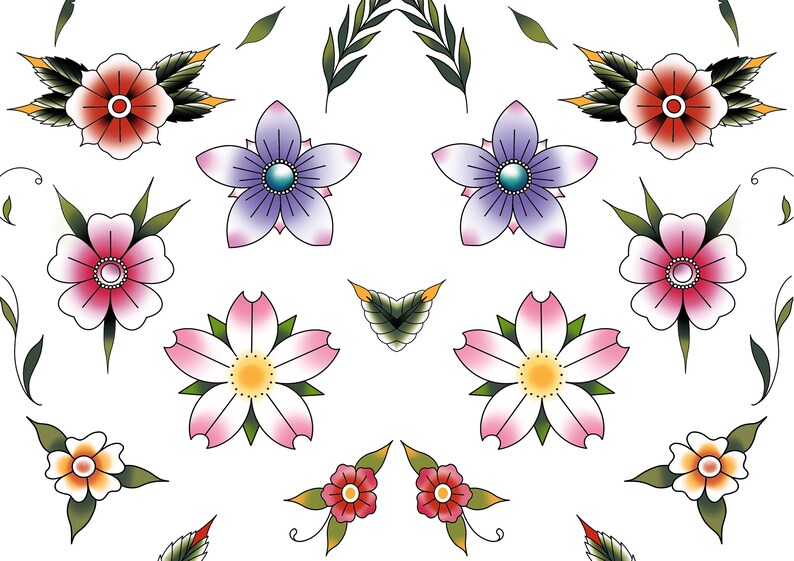 Procreate Tattoo Flower Brushes: 50 Oldschool-stämplar (digital nedladdning) bild 5