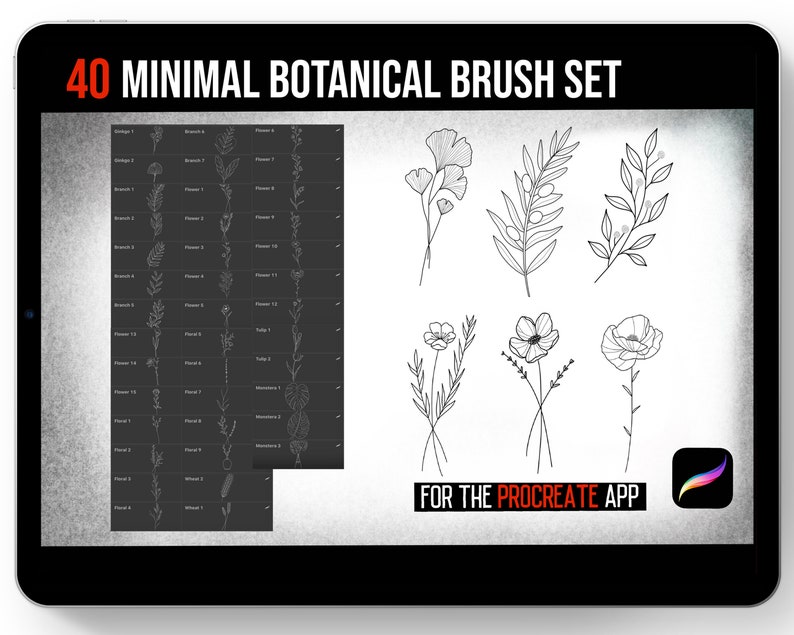 40 Procreate Tattoo Minimal Botanical Brushes Flower Brushes Etsy