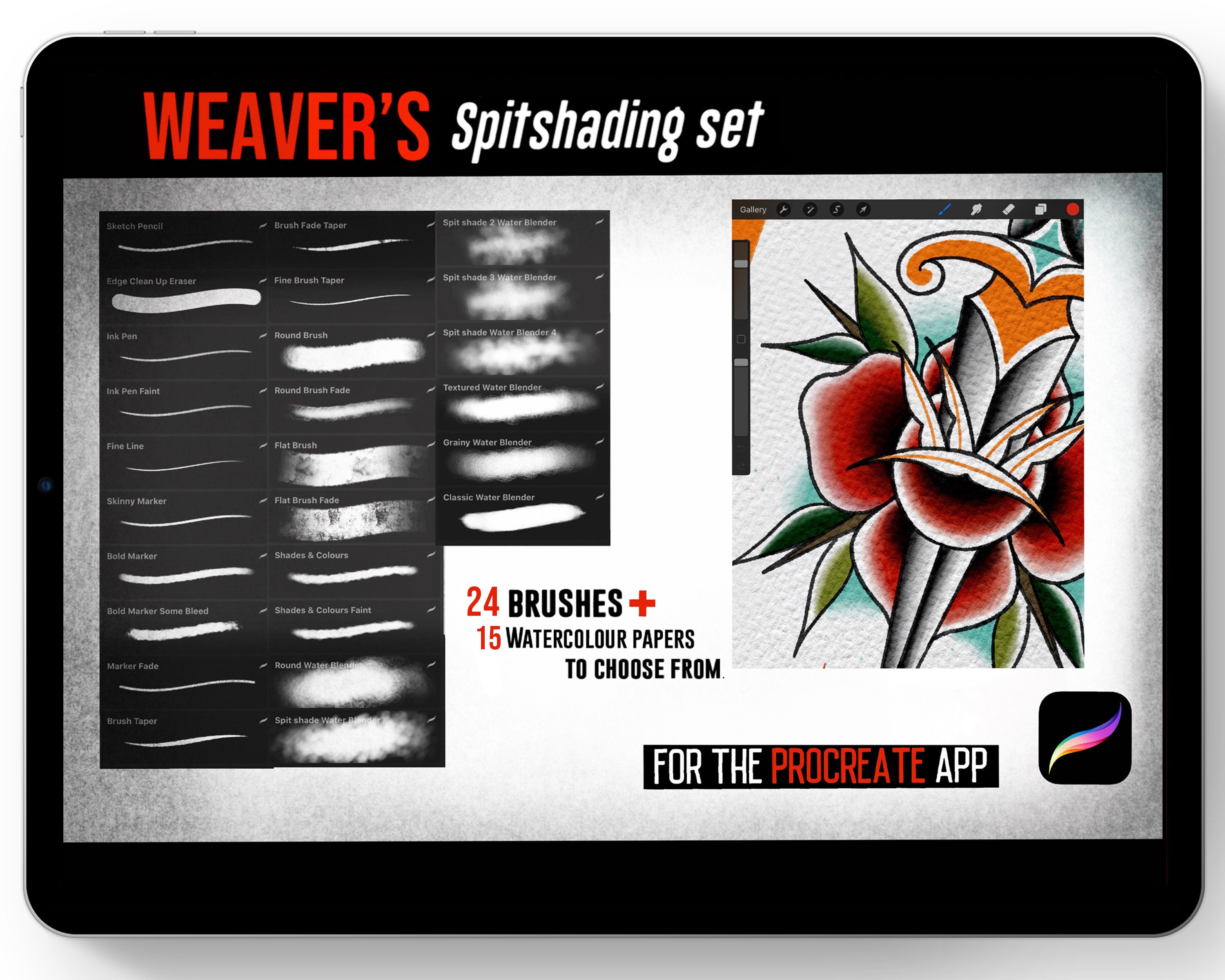 Procreate Weaver's Spitshading Brush Set: Digital Watercolor