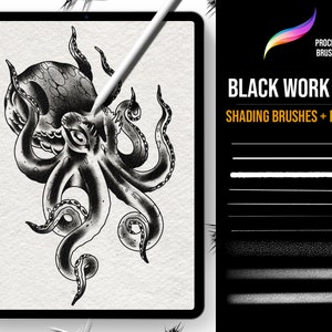 Collection de pinceaux Procreate Blackwork, pointillés, shaders texturés.
