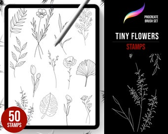 50 tatouages fineline Procreate Pinterest, contours de fleurs botaniques délicats et minimalistes