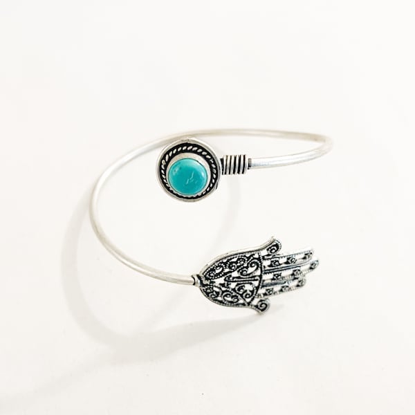 Turquoise stone and German silver bracelet: lower arm cuff/ boho jewellery/ hippie / festival/ vintage design