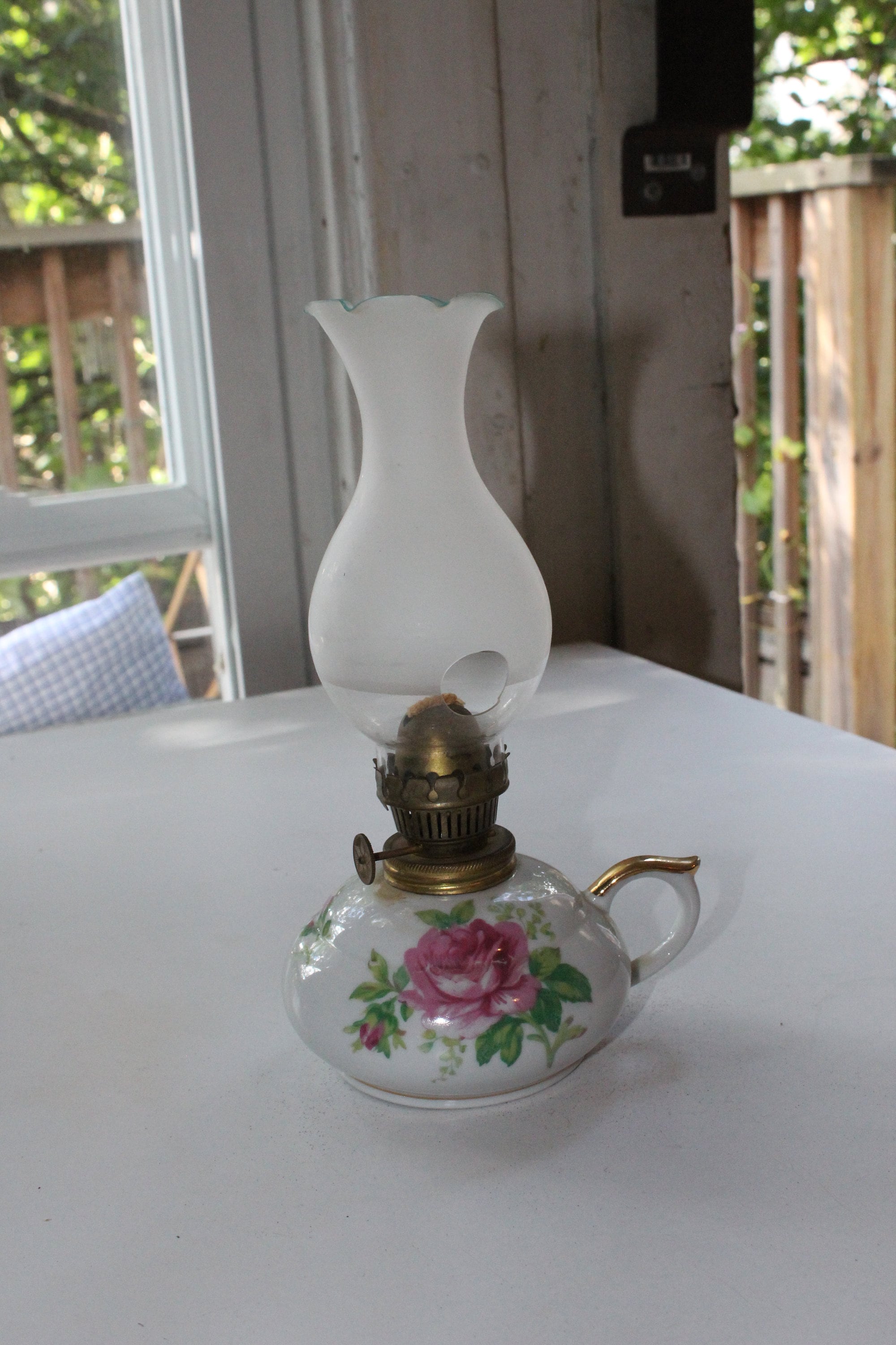 Vintage Norcrest Fine China Oil Lamp Rose Design With Gold Accents Etsy