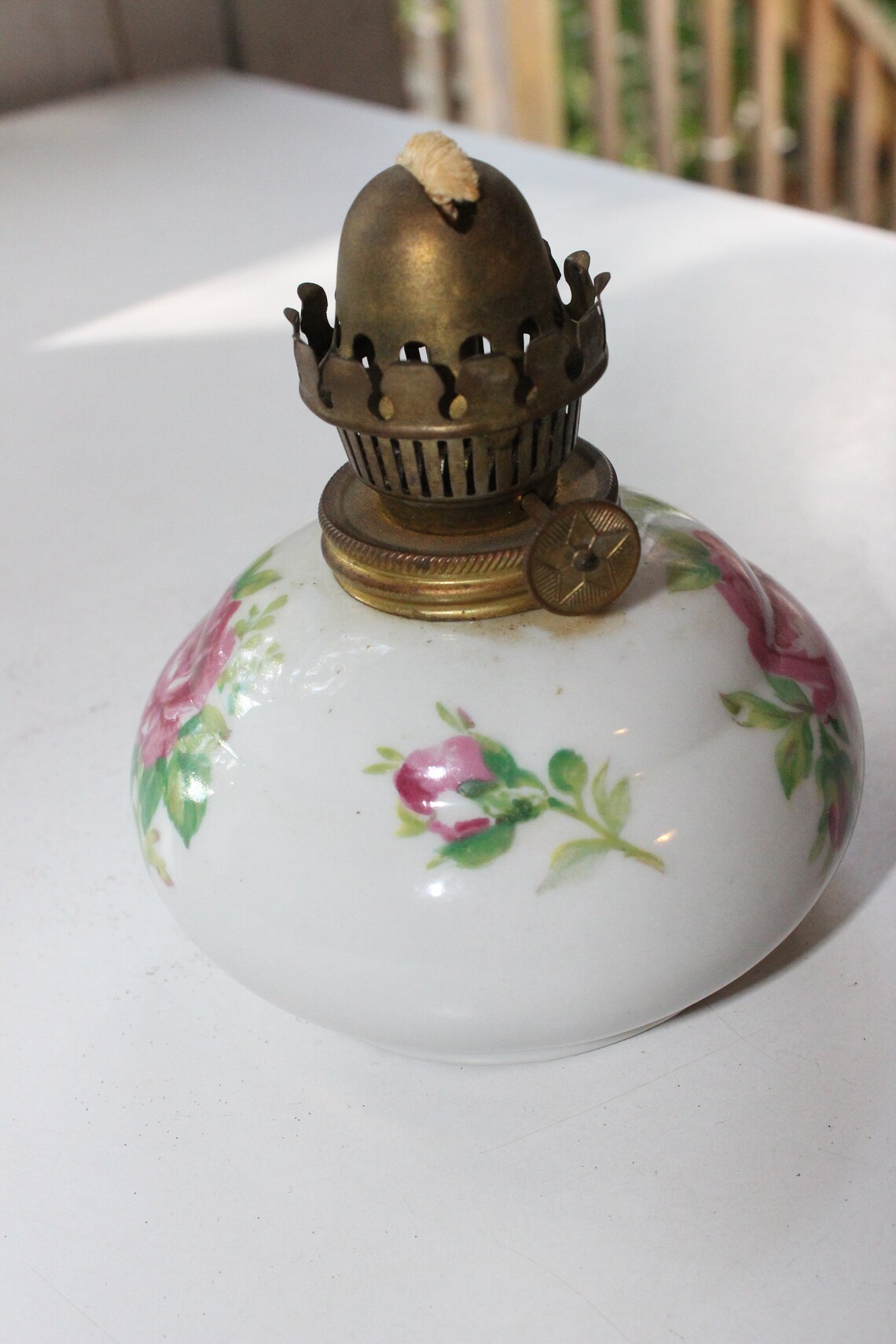 Vintage Norcrest Fine China Oil Lamp Rose Design With Gold Accents Etsy