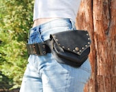 Steampunk Belt Bag Black Leather Belt Bag Festival Hip Bag