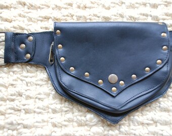 Steampunk Belt Bag Black Leather Belt Bag Festival Hip Bag