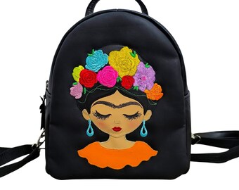 Leather embroidery backpack