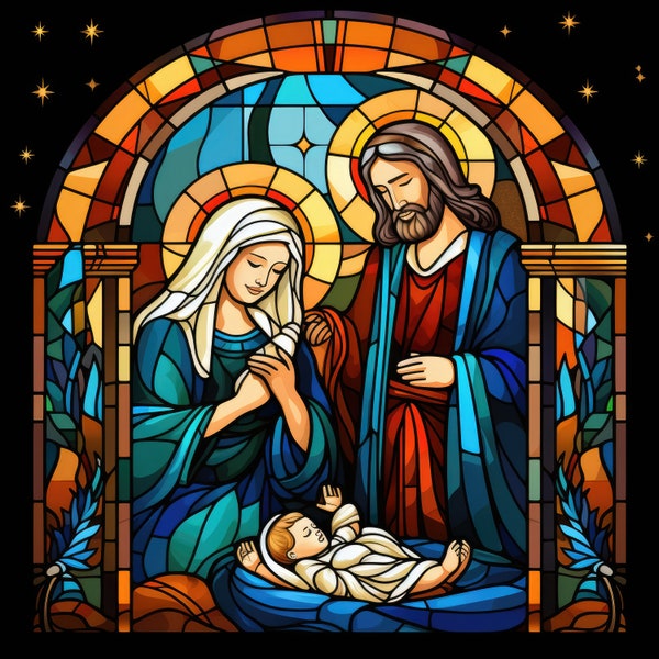 Christmas Window Sticker, Window Cling, Christmas Decor, Christmas Decorations, Nativity Scene, Stained Glass