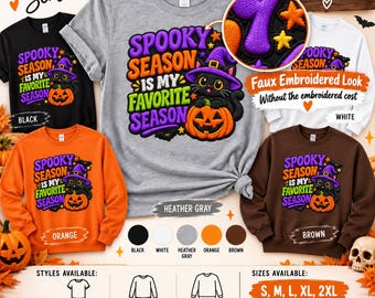 Spooky Season Ghost Pumpkin Shirt, Autumn Floral Hoodie, Faux Embroidered Look