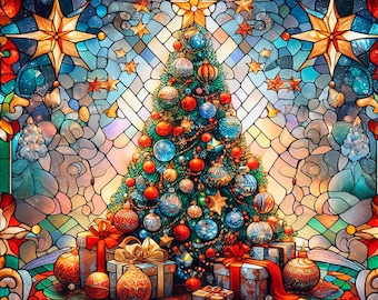 Stained Glass Christmas Tree Reuseable Window Decoration Film