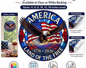 Stained Glass Eagle Window Cling | Patriotic American Flag Vinyl Decal
