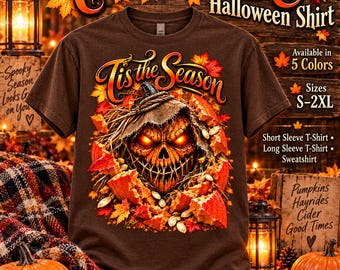 Spooky Scarecrow Pumpkin Halloween Shirt, Fall Seasonal Tee (Tis the Season)