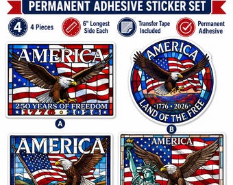 America 250th Anniversary Patriotic Window Clings Set (4 Pieces)