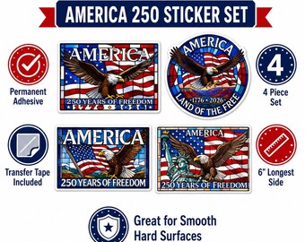America 250th Anniversary Patriotic Vinyl Window Clings, Stained-Glass Eagle Flag (Set of 4)