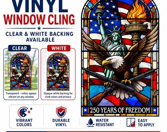 Patriotic Eagle Faux Stained Glass Vinyl Window Cling, America 250 Years Freedom Decor