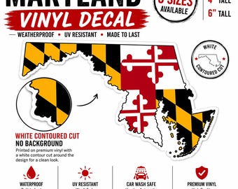 Maryland Flag Vinyl Decal | White Contour Cut, Waterproof, USA Made Sticker