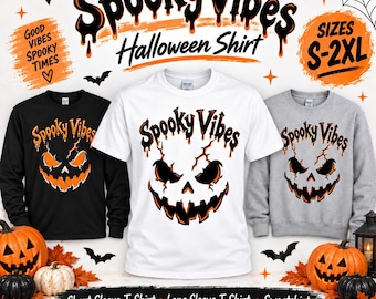 Spooky Vibes Halloween Shirt, Witch Ghost Pumpkin Tee, Fall Seasonal Apparel