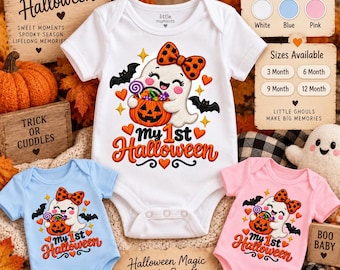 Baby 1st Halloween Bodysuit, Ghost Pumpkin Print, Cotton Knit (3-12M)