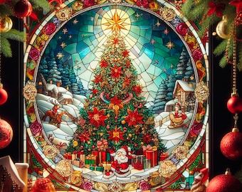 Stained Glass Christmas Tree Window Film