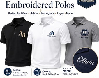 Custom Embroidered Polo Shirt, Personalized Company Logo Polo, Monogram Polo, Business Uniform, School Staff Shirt, Custom Name Polo