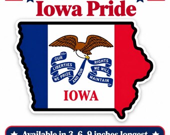 Iowa State Flag Sticker, Eagle & Ribbon Design, 3-9 Inch Decal