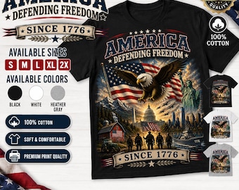 America Defending Freedom Since 1776 Patriotic Eagle T-Shirt, USA Flag Shirt, American Pride Tee, Fourth of July Gift, USA Graphic Tee