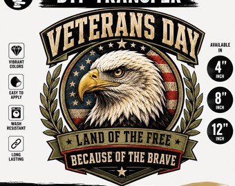 Honor Service Sacrifice DTF Transfer | Patriotic Eagle Heat Transfer | Veteran Shirt Transfer | Military Pride | Ready to Press