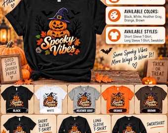 Spooky Vibes Halloween Shirt, Ghost Pumpkin Autumn Floral Design (T-Shirt, Sweatshirt, Hoodie)