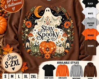 Stay Spooky Ghost Pumpkin Sweatshirt, Autumn Floral Halloween Hoodie