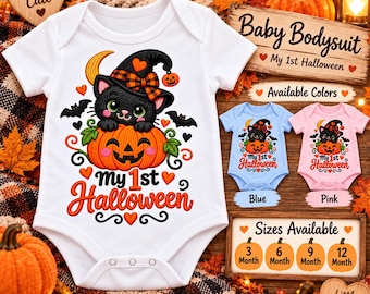 Baby Halloween Bodysuit, My 1st Halloween Cat Pumpkin, Cotton Knit (3-12M)