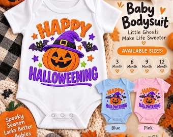 Baby Halloween Bodysuit, Pumpkin Witch Hat, Cotton Knit (3-12M)