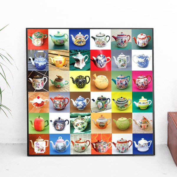 Teapots | Teapot Wall Art | Digital Art Download | Gift for Her | Square Photographic Print | Kitchen | High Quality Printable Poster Art