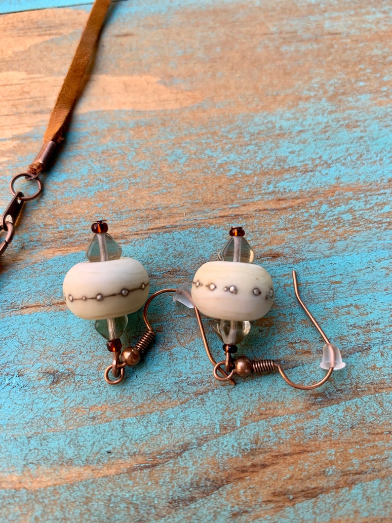 Green and ivory lampwork set