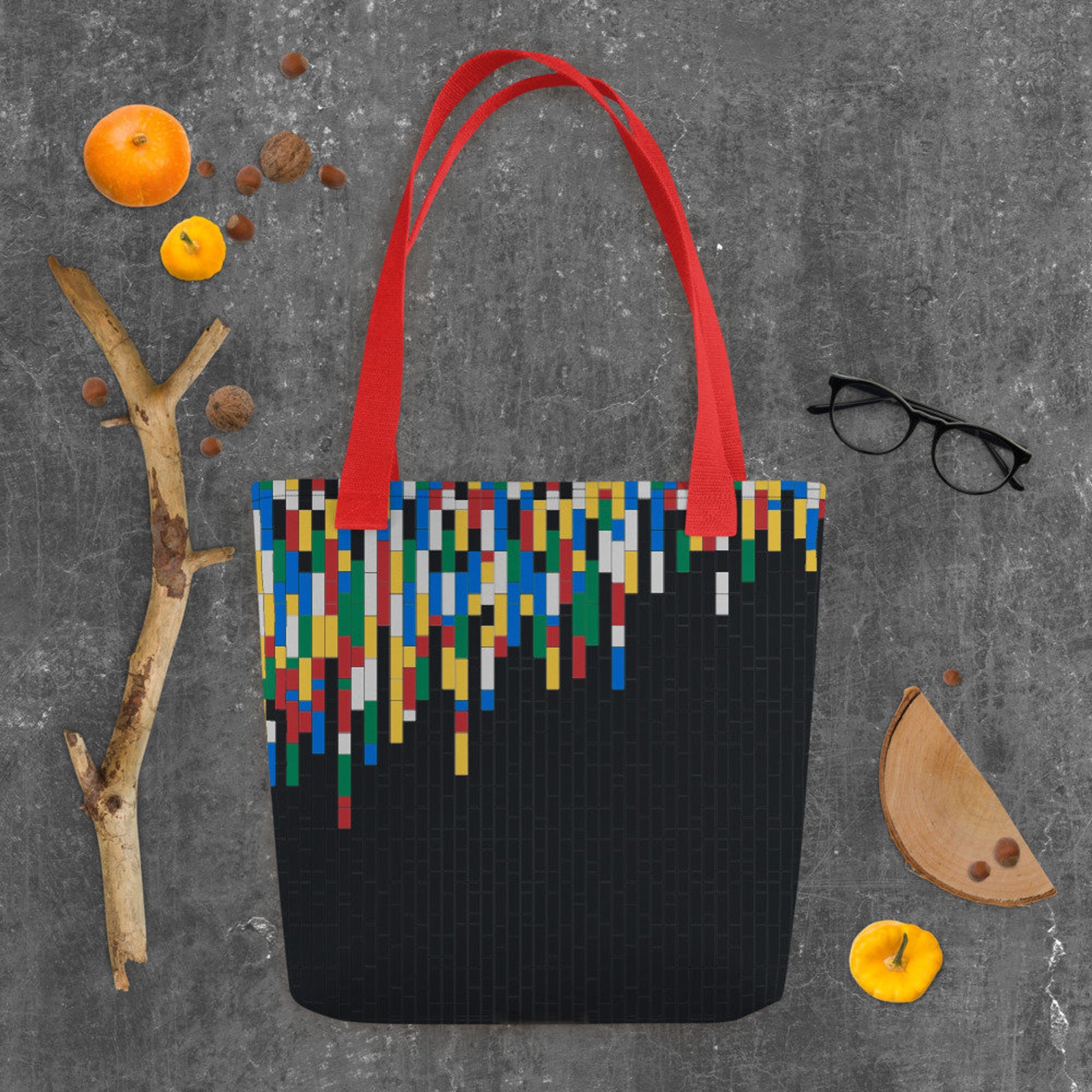 Building Blocks Tote Bags Dark Grey / Fashion Tote Bag for Women / Cute Birthday Girl Gift Idea