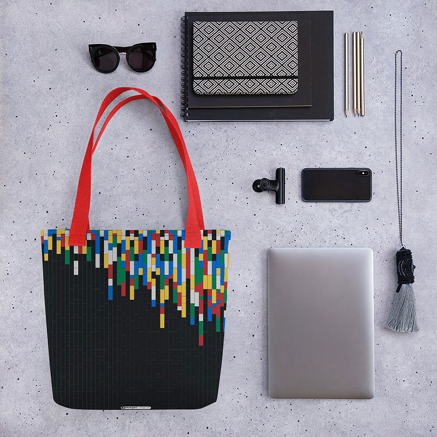 Building Blocks Tote Bags Dark Grey / Fashion Tote Bag for Women / Cute Birthday Girl Gift Idea