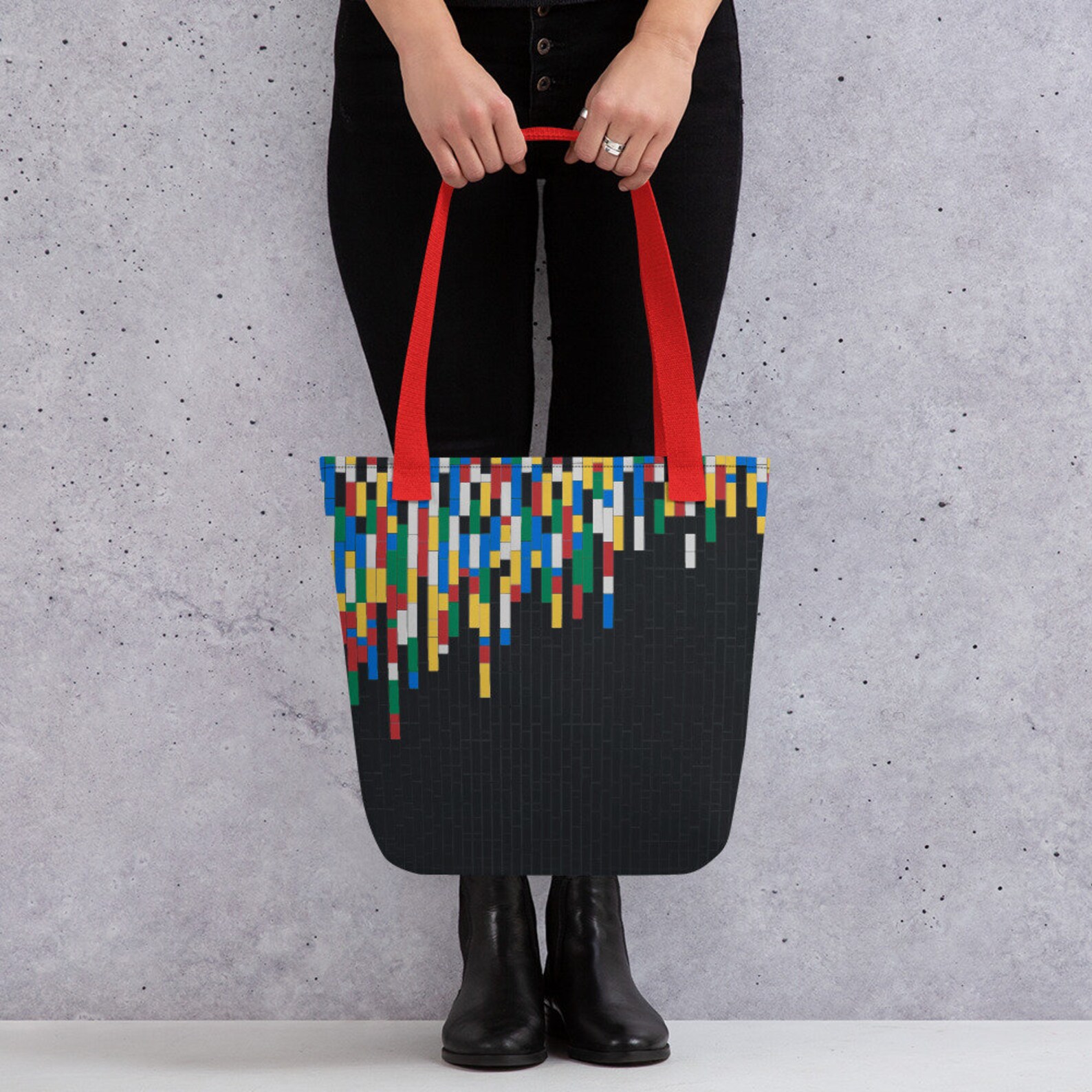 Building Blocks Tote Bags Dark Grey / Fashion Tote Bag for Women / Cute Birthday Girl Gift Idea