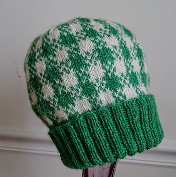 Instant Download Knitting Pattern for Fair Isle Wool Hat Buffalo Plaid Stranded Color Work Easy Fast Fun Warm