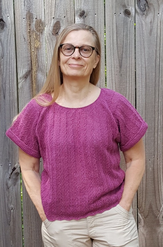 Instant Download Knitting Pattern for Summer Herringbone Linen Tee Plant Fibers