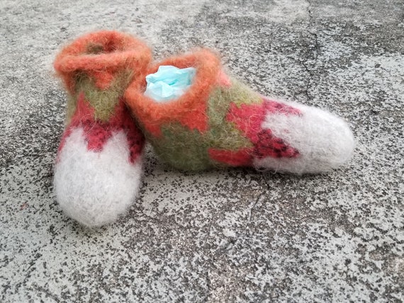 Hand Knitted Felted Wool Slippers for Child or Small Lady