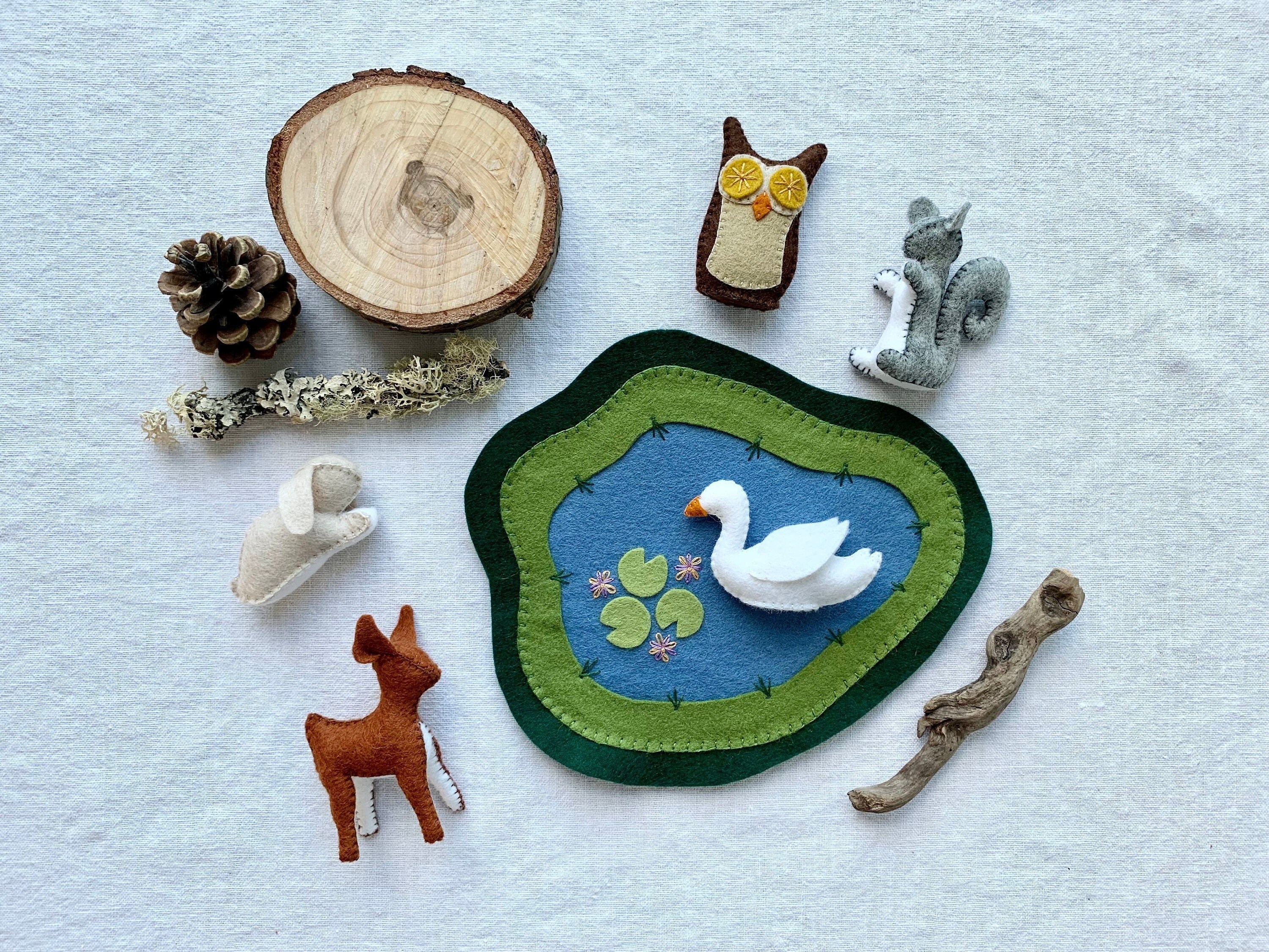 The Pond, the Girl and the Ducklings Waldorf Figurines Montessori Toys Waldorf  Toys Handmade Wooden Toys Handcrafted Toy 