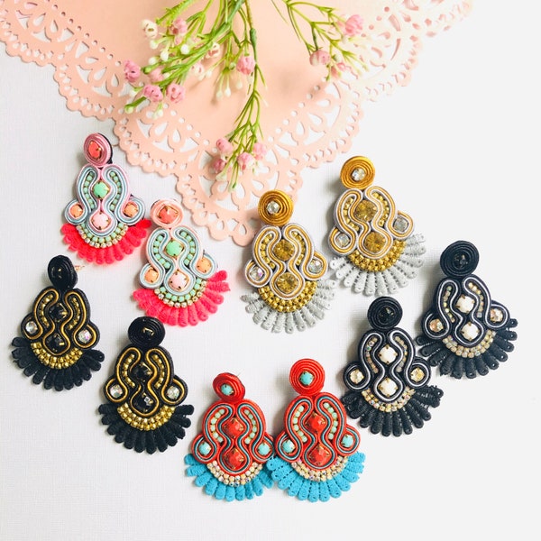 Handmade Soutache earring, soutache jewelry, Statement earrings, stunning earrings, wanderlust earrings, soutache earrings