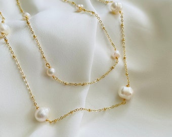Pearl Necklace gold, freshwater pearl choker necklace, christmas gifts, bridesmaid jewelry, wedding jewelry, dainty pearl necklace
