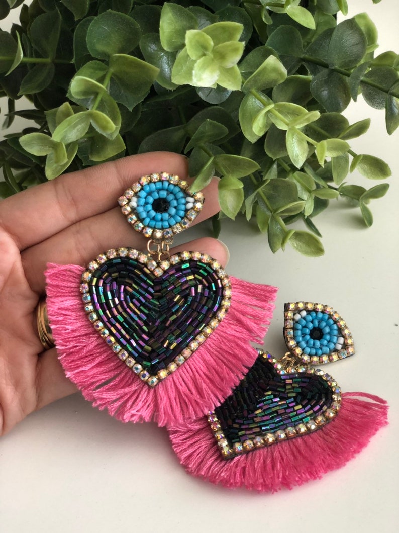 Evil eye and hearts earrings