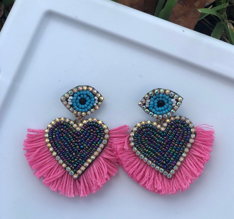 Evil eye and hearts earrings
