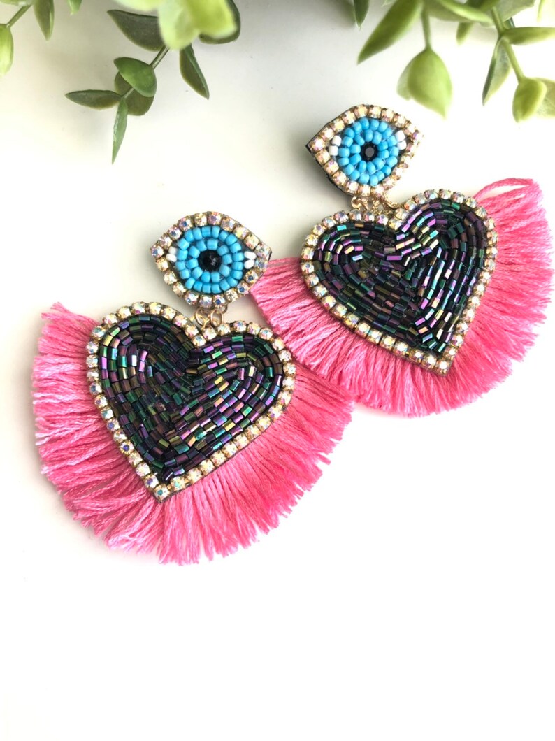 Evil eye and hearts earrings